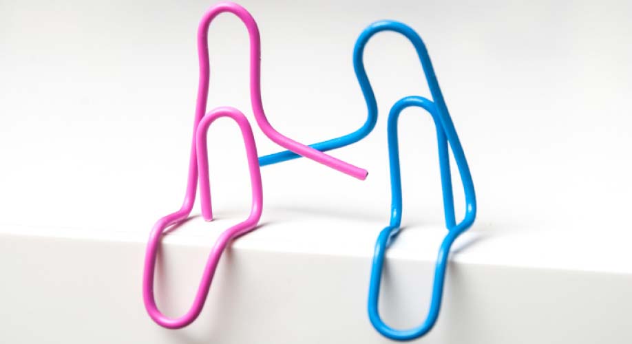 Warum SAP Ariba eine Zusatzlösung braucht? 2 Stecknadeln eine pink und blau mit einer Umarmungsgeste