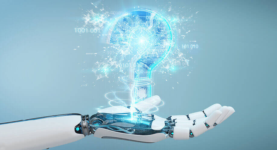 Künstliche Intelligenz: Roboterhand mit Fragezeichen | Blog Künstliche Intelligenz: Roboterhand mit Fragezeichen | Blog