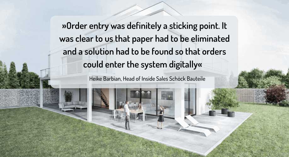 Blog| Model of a new building with quote Heike Barbian on digital order entry
