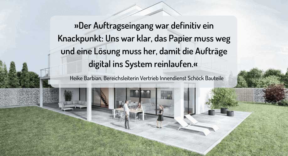 Blog| Modell eines Neubaus mit Zitat Heike Barbian zu digitalem Auftragseingang