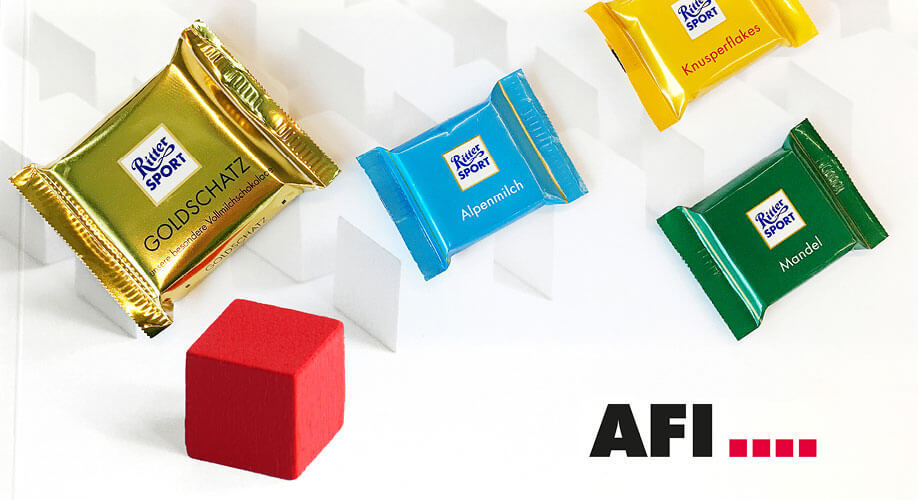 News AFI Neukunde Ritter Sport News AFI Neukunde Ritter Sport 4 verschiedene Ritter Sport Schokoladen Roter AFI Wuerfel