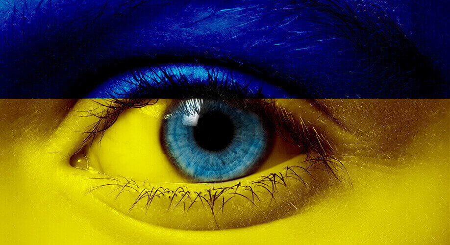 News| Spende Ukraine AFI hilft. Ein Auge in den Farben der ukrainischen Flagge